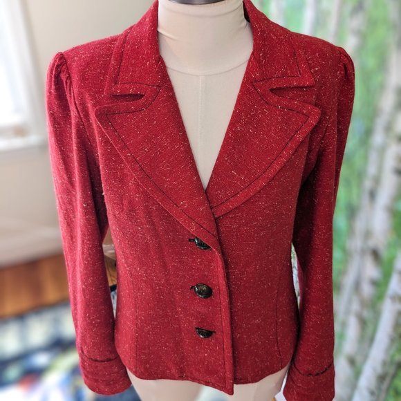 Petro Zillia Jackets & Blazers - Petro Zillia Vintage Y2K Wool Blend Nubby Woven Wide Lapel Blazer in Faded Red